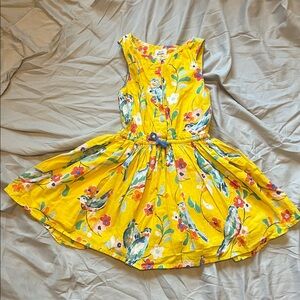 Mini Boden Yellow Dress with Floral and Bird Pattern